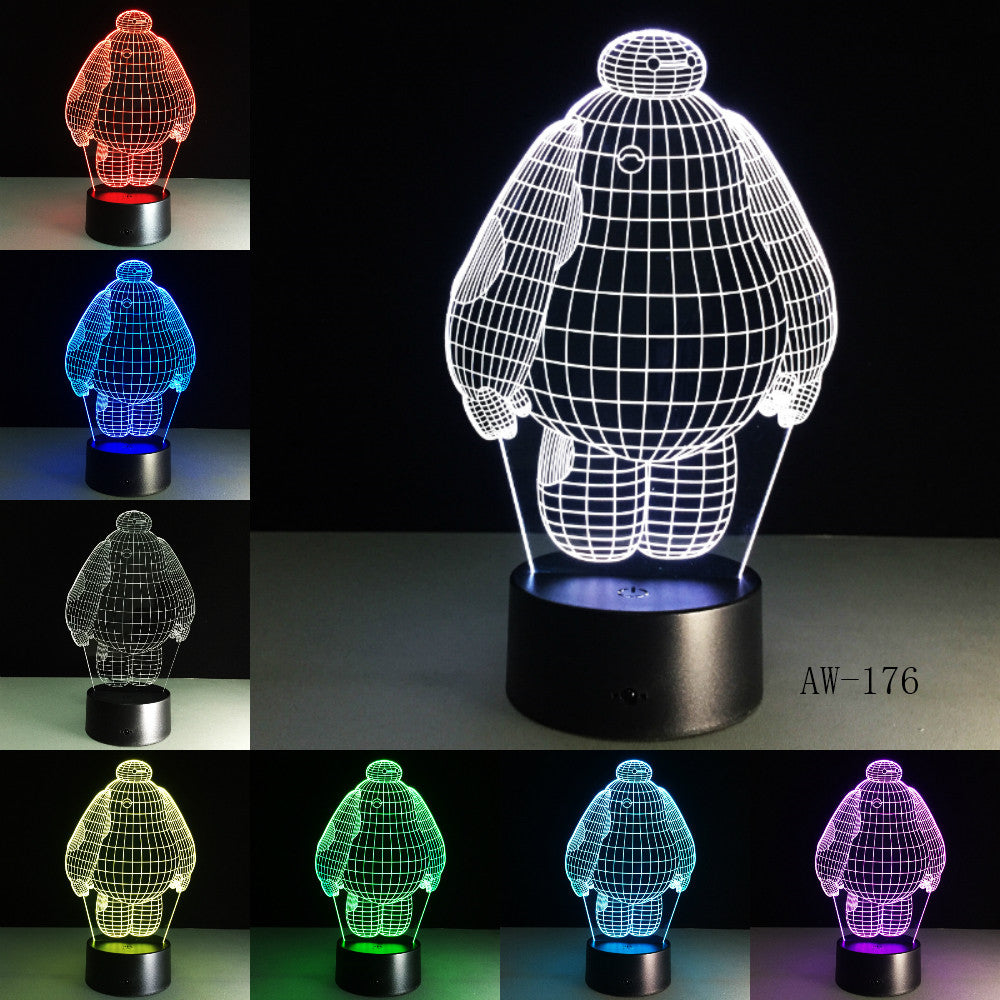 Hero Cartoon Baymax 3D Lamp Night Light USB LED Lighting Mulitcolor Holiday Souvenirs Luminaria Kids Toys Table luminaria AW-176