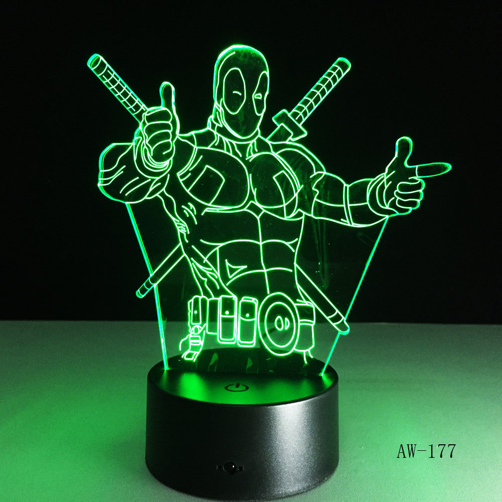 Cartoon Figure Marvel Anti hero Deadpool LED 3D Illusion Mood Night Light Lamp luminaria Room Decor Novelty lighting AW-177