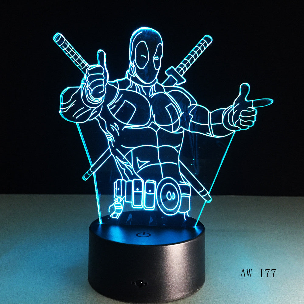 Cartoon Figure Marvel Anti hero Deadpool LED 3D Illusion Mood Night Light Lamp luminaria Room Decor Novelty lighting AW-177