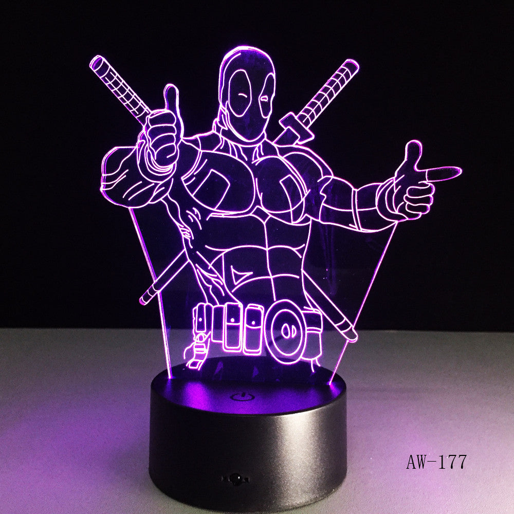 Cartoon Figure Marvel Anti hero Deadpool LED 3D Illusion Mood Night Light Lamp luminaria Room Decor Novelty lighting AW-177