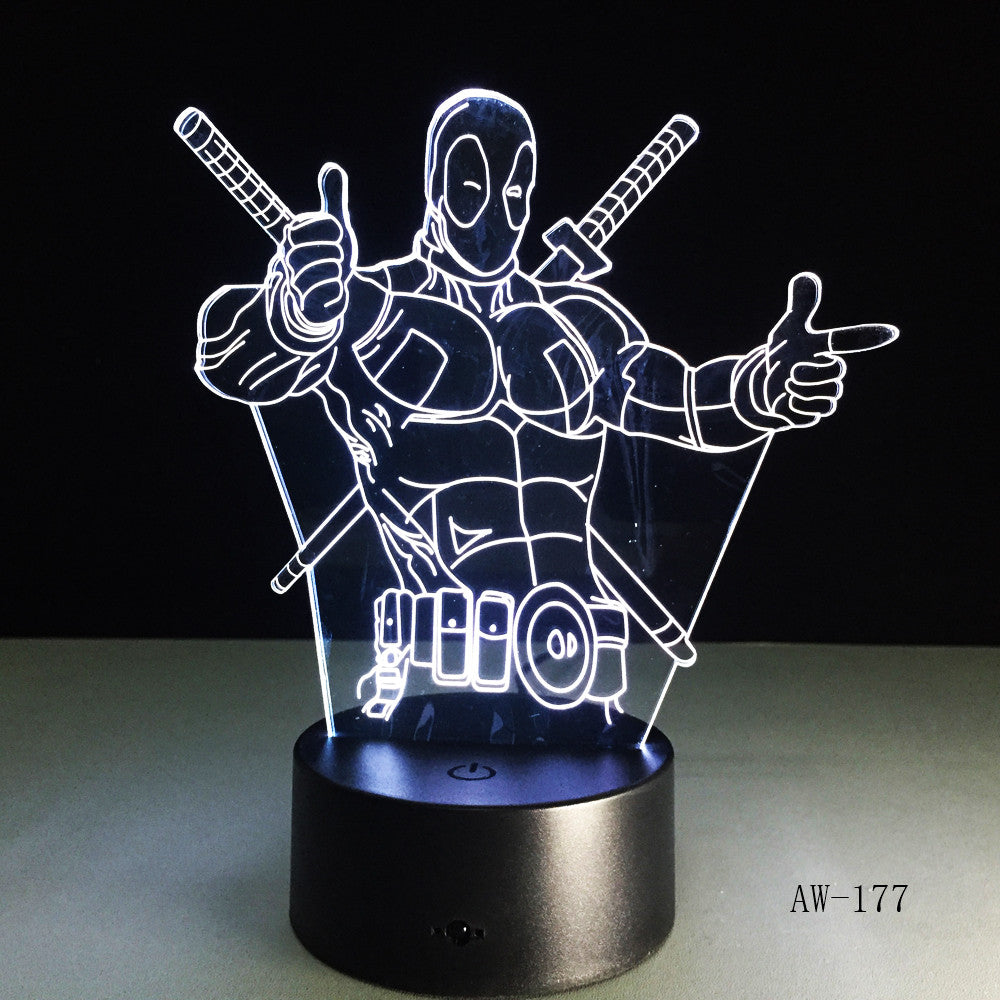 Cartoon Figure Marvel Anti hero Deadpool LED 3D Illusion Mood Night Light Lamp luminaria Room Decor Novelty lighting AW-177