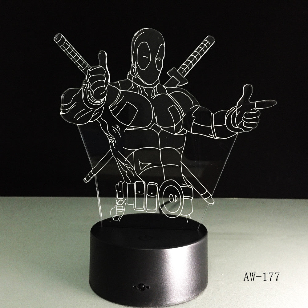 Cartoon Figure Marvel Anti hero Deadpool LED 3D Illusion Mood Night Light Lamp luminaria Room Decor Novelty lighting AW-177