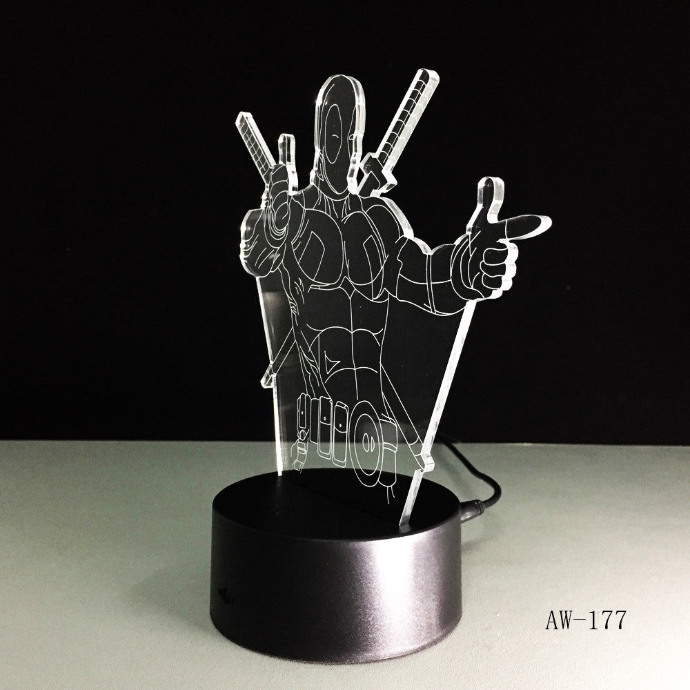 Cartoon Figure Marvel Anti hero Deadpool LED 3D Illusion Mood Night Light Lamp luminaria Room Decor Novelty lighting AW-177
