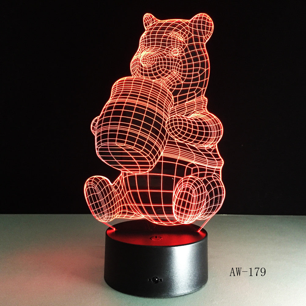 3D Honey Winnie Bear LED Night Light Bulb Decoration Light Kid Gift Cartoon Novelty Atmosphere Touch Mood Table Lamp Lava AW-179