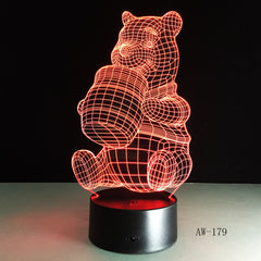 3D Honey Winnie Bear LED Night Light Bulb Decoration Light Kid Gift Cartoon Novelty Atmosphere Touch Mood Table Lamp Lava AW-179