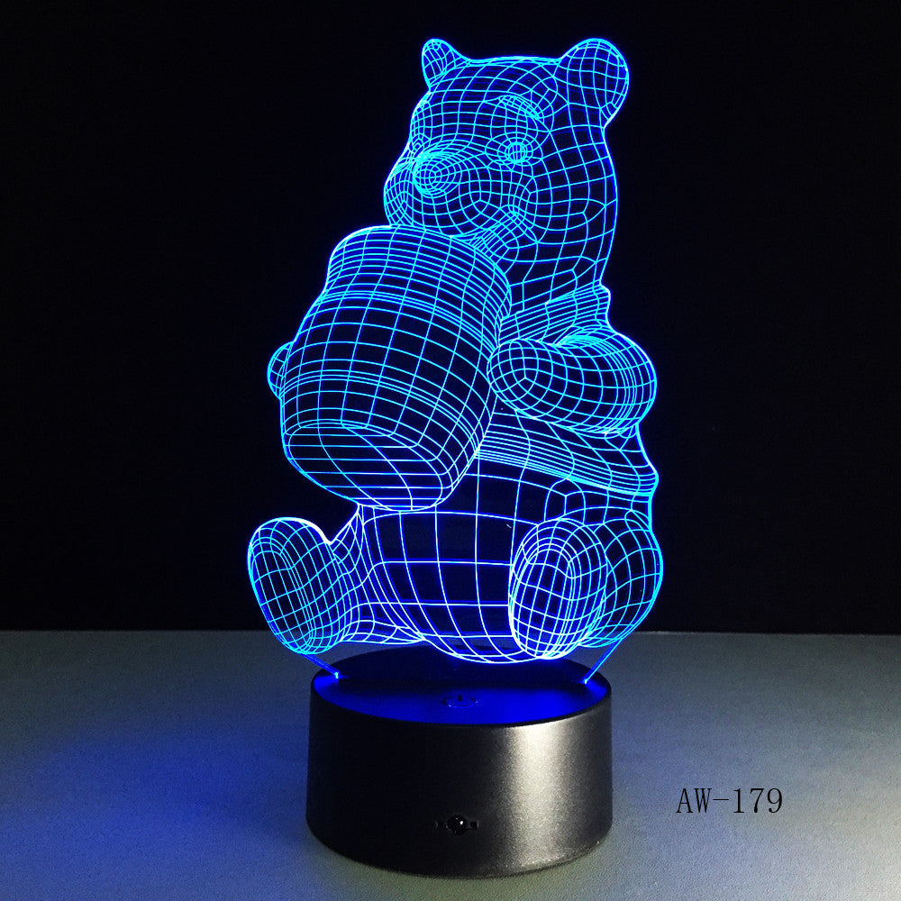3D Honey Winnie Bear LED Night Light Bulb Decoration Light Kid Gift Cartoon Novelty Atmosphere Touch Mood Table Lamp Lava AW-179