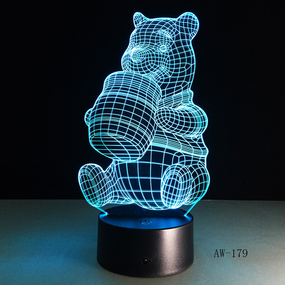 3D Honey Winnie Bear LED Night Light Bulb Decoration Light Kid Gift Cartoon Novelty Atmosphere Touch Mood Table Lamp Lava AW-179