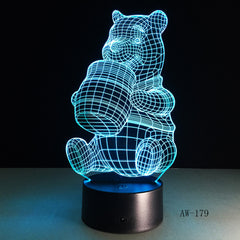 3D Honey Winnie Bear LED Night Light Bulb Decoration Light Kid Gift Cartoon Novelty Atmosphere Touch Mood Table Lamp Lava AW-179