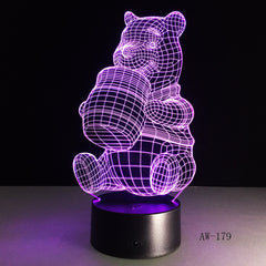 3D Honey Winnie Bear LED Night Light Bulb Decoration Light Kid Gift Cartoon Novelty Atmosphere Touch Mood Table Lamp Lava AW-179