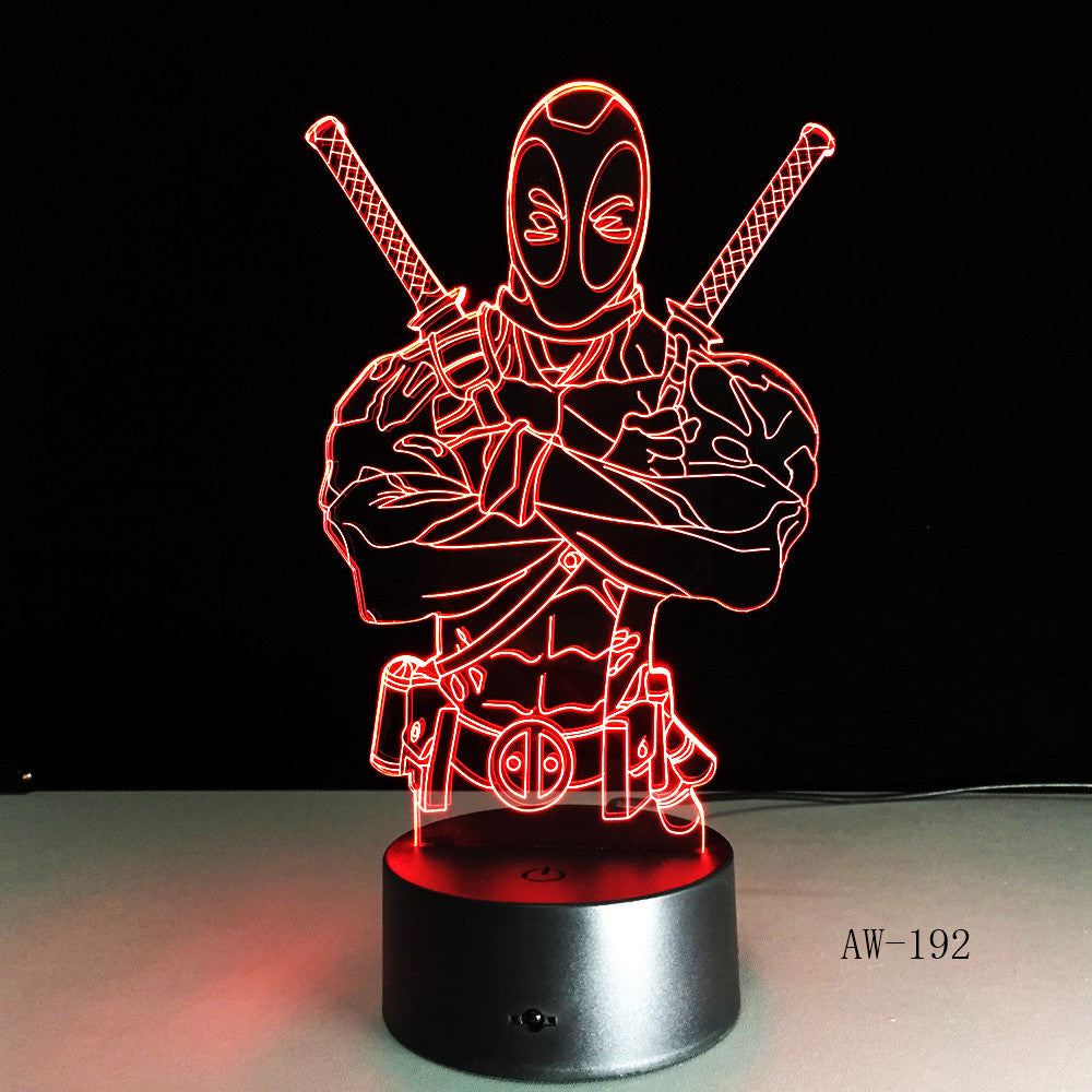 Fashion LED Toys 3D Illusion Lamp Marvel Anti-hero Deadpool Figure Night Light Color Mood Novelty Lamp Holiday Gifts AW-192