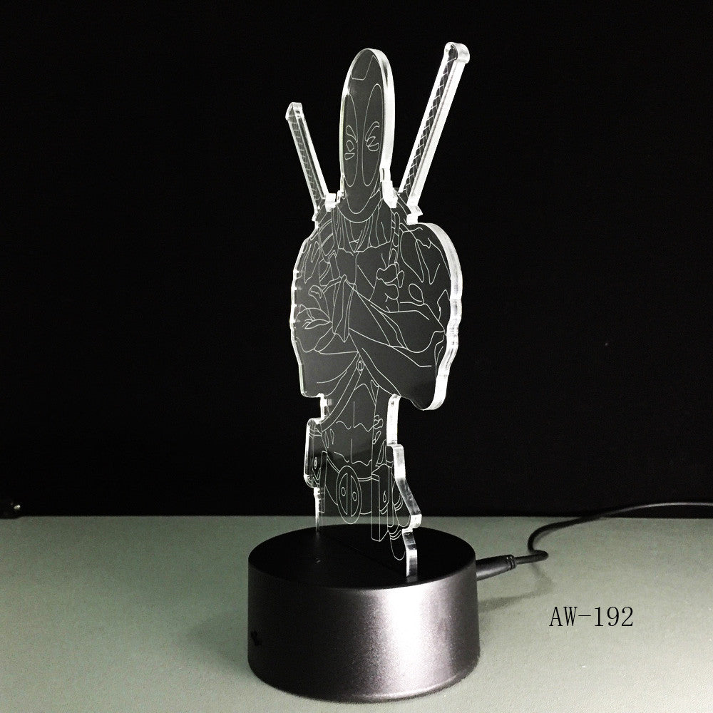 Fashion LED Toys 3D Illusion Lamp Marvel Anti-hero Deadpool Figure Night Light Color Mood Novelty Lamp Holiday Gifts AW-192