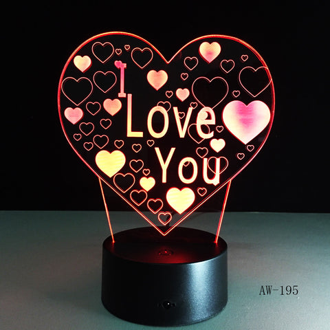 3D Led Night Light I Love U Usb Touch Remote Control 7 Colors Changable Glow In The Dark Toys Christmas Halloween Gift AW-195