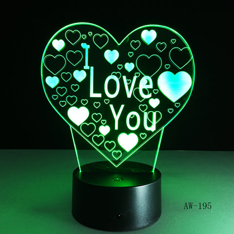 3D Led Night Light I Love U Usb Touch Remote Control 7 Colors Changable Glow In The Dark Toys Christmas Halloween Gift AW-195