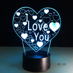 3D Led Night Light I Love U Usb Touch Remote Control 7 Colors Changable Glow In The Dark Toys Christmas Halloween Gift AW-195