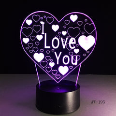 3D Led Night Light I Love U Usb Touch Remote Control 7 Colors Changable Glow In The Dark Toys Christmas Halloween Gift AW-195
