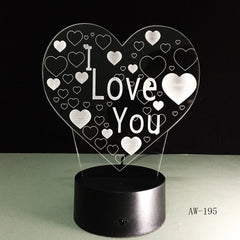 3D Led Night Light I Love U Usb Touch Remote Control 7 Colors Changable Glow In The Dark Toys Christmas Halloween Gift AW-195