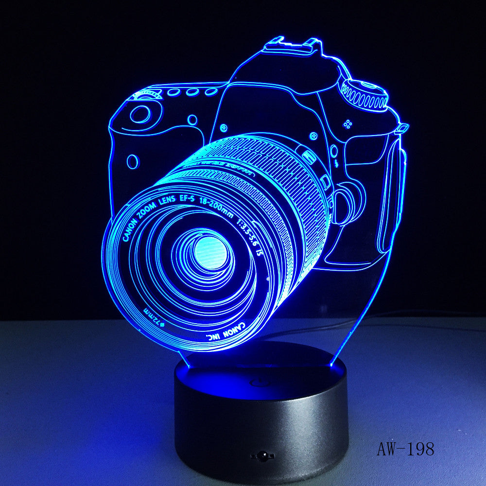 Novelty Canon Camera 3D Lamp LED Battery Power Light Touch 7 Colors Changing USB Table Night Light Bedside Decoration AW-198