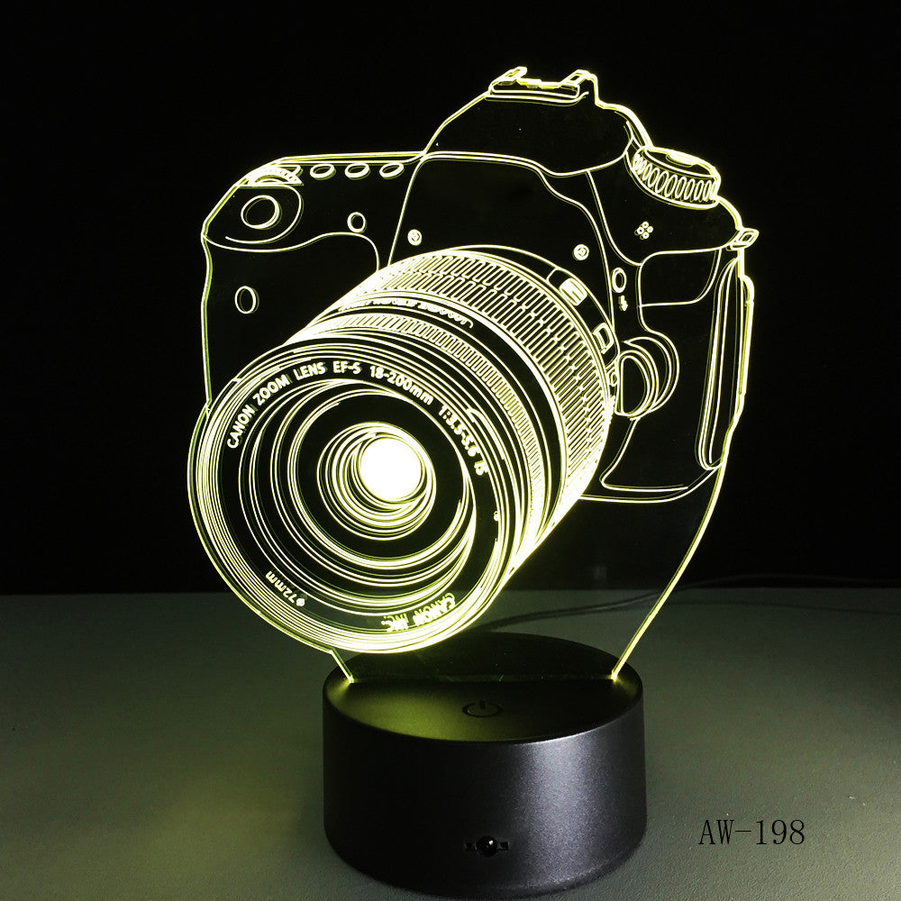 Novelty Canon Camera 3D Lamp LED Battery Power Light Touch 7 Colors Changing USB Table Night Light Bedside Decoration AW-198