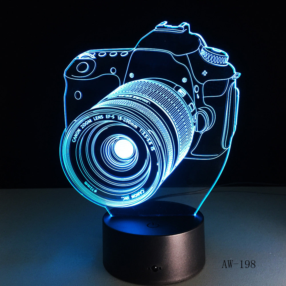 Novelty Canon Camera 3D Lamp LED Battery Power Light Touch 7 Colors Changing USB Table Night Light Bedside Decoration AW-198