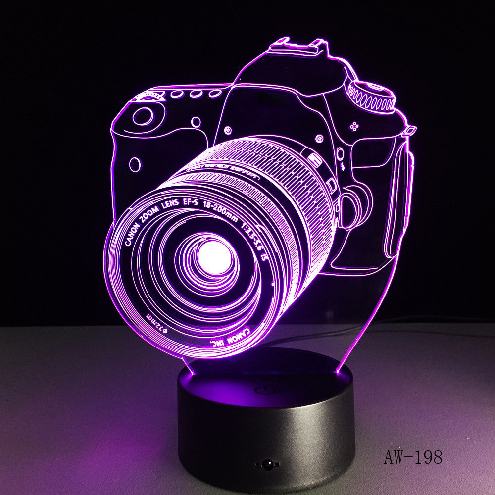 Novelty Canon Camera 3D Lamp LED Battery Power Light Touch 7 Colors Changing USB Table Night Light Bedside Decoration AW-198
