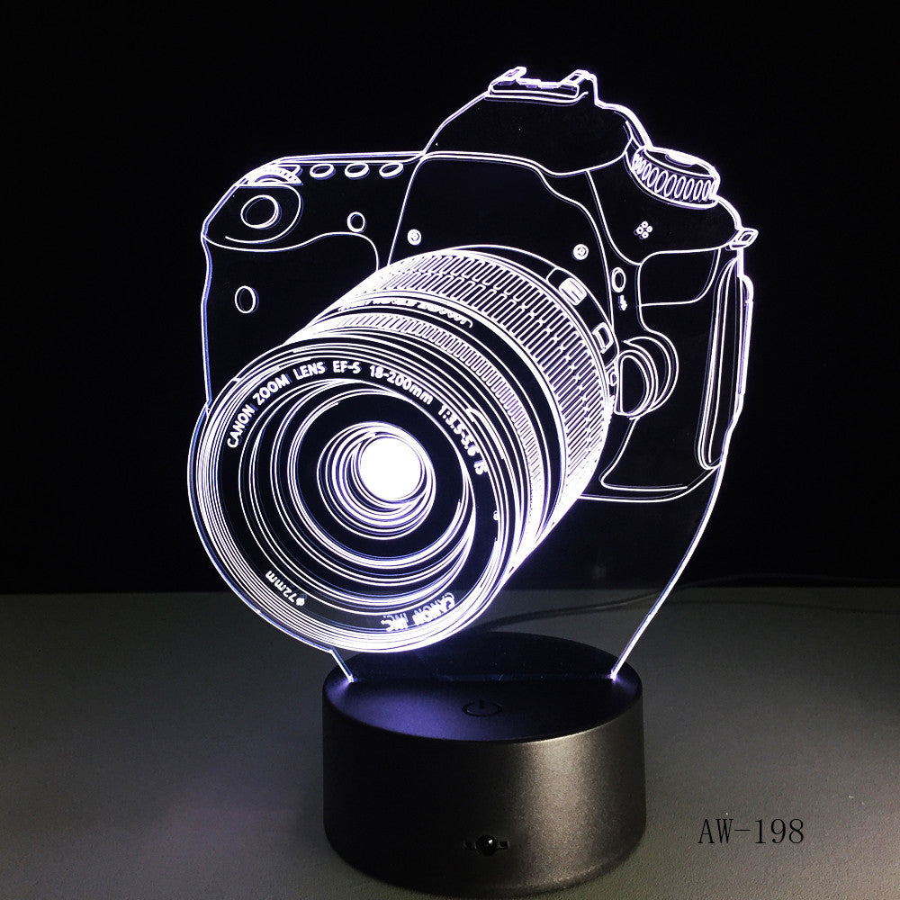 Novelty Canon Camera 3D Lamp LED Battery Power Light Touch 7 Colors Changing USB Table Night Light Bedside Decoration AW-198