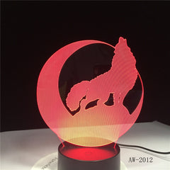 Cute Wolf 3D Night Light Creative Electric Illusion 3d Lamp LED 7 Color changing USB touch Desk Lamp For Kid's Gift AW-2102