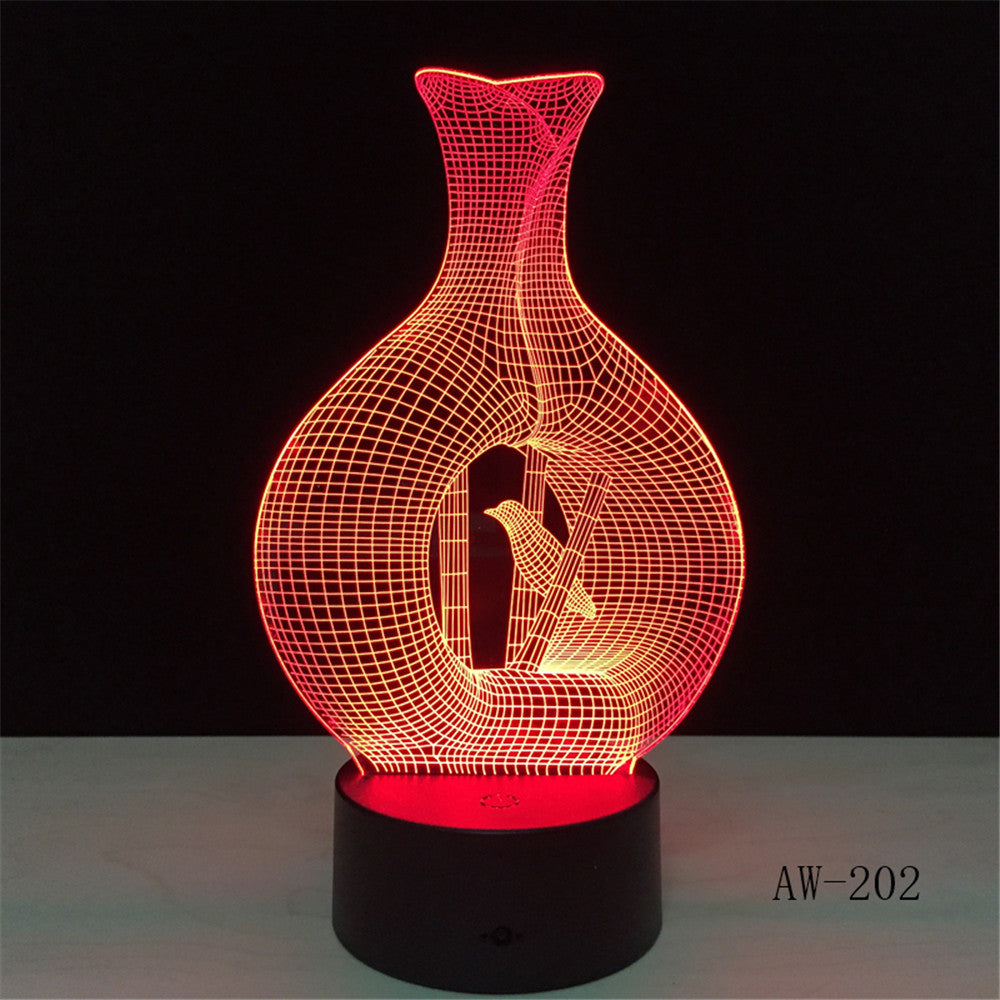 Bird Cage 3D Optical illusion Lamp LED Night Light Bird Decorative Hanging Rod Bird Cage Kid Room Night Light Table Lamp AW-202