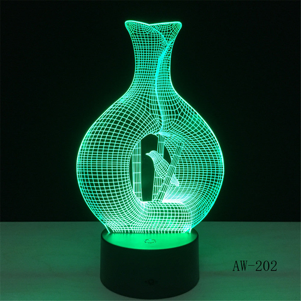 Bird Cage 3D Optical illusion Lamp LED Night Light Bird Decorative Hanging Rod Bird Cage Kid Room Night Light Table Lamp AW-202