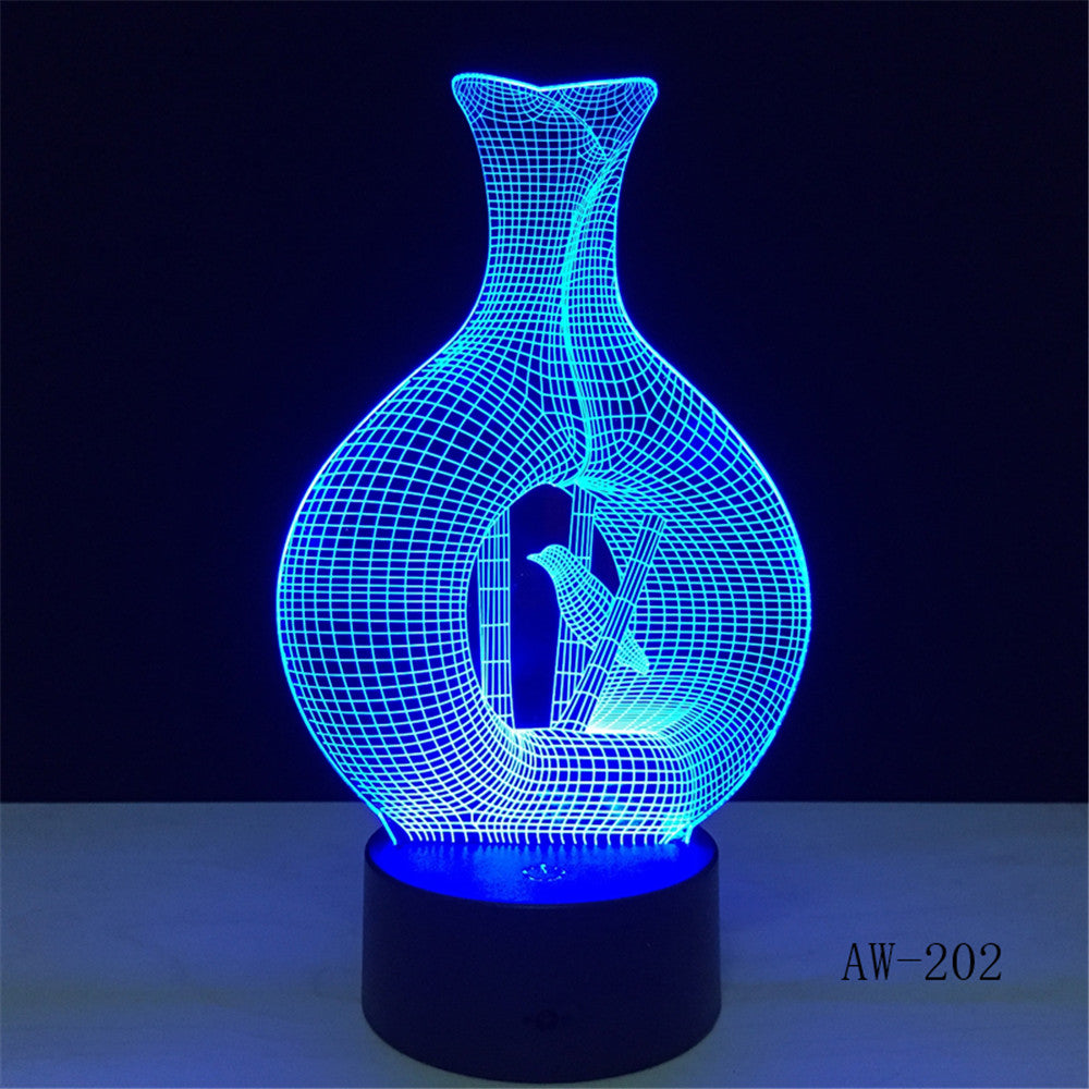 Bird Cage 3D Optical illusion Lamp LED Night Light Bird Decorative Hanging Rod Bird Cage Kid Room Night Light Table Lamp AW-202