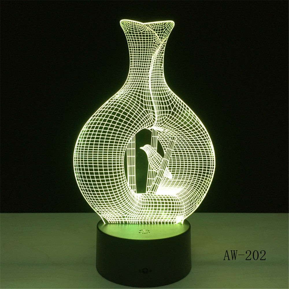 Bird Cage 3D Optical illusion Lamp LED Night Light Bird Decorative Hanging Rod Bird Cage Kid Room Night Light Table Lamp AW-202