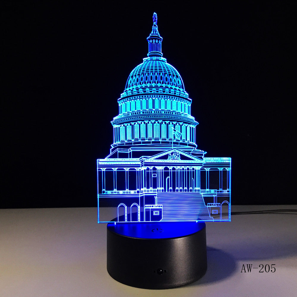 Crystal LED lights White House Night Lights 3D Stereo Visual Desk Lamp Creative Touch Switch Taj Mahal Usb Led Light Lamp AW-205