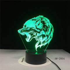 Fierce Wolfs 3D Head Table Lamp LED USB Creative Baby Sleep Night Light Bedside Light Fixture Bedroom Decor Kids Gifts AW-2804