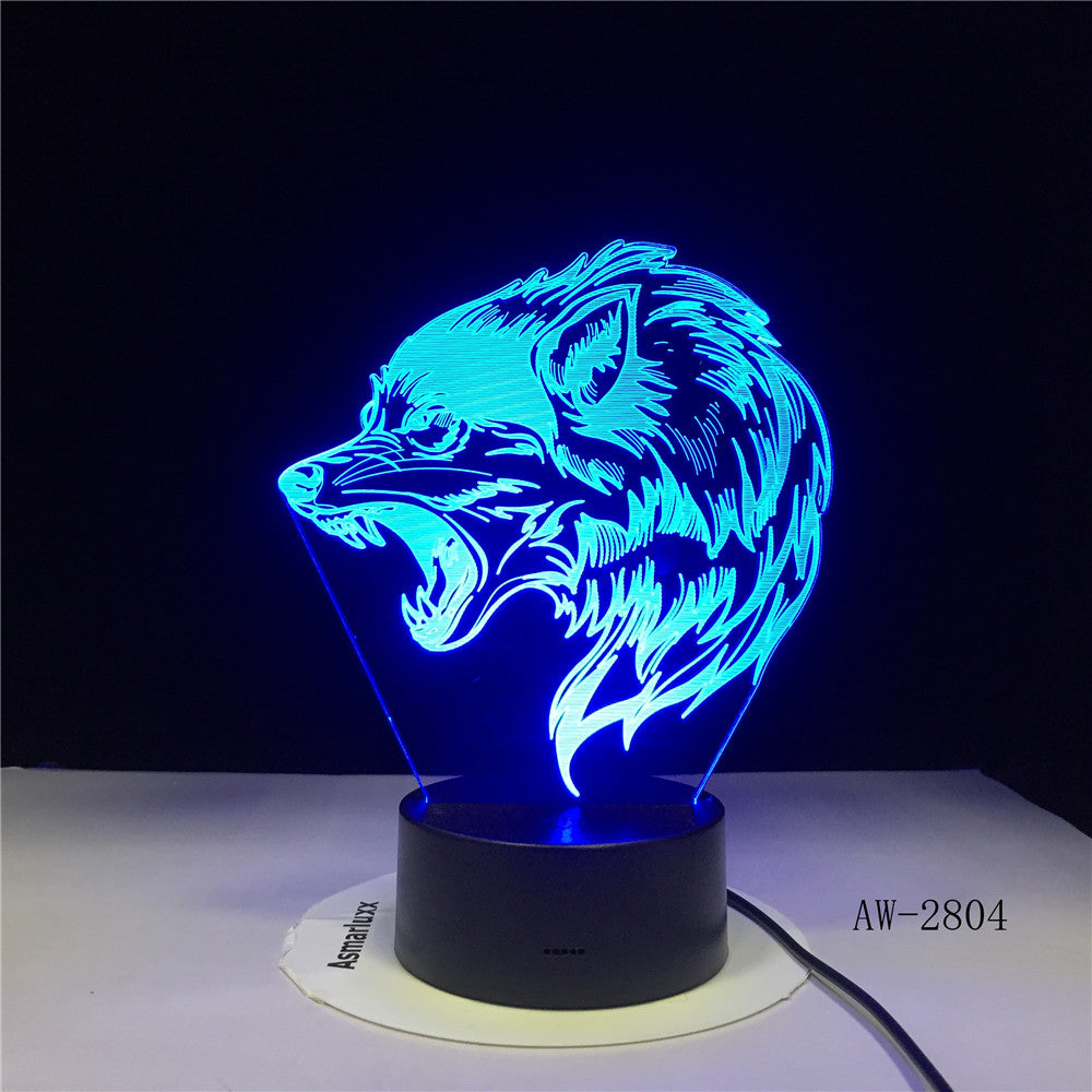 Wolf Head 3D LED Lamp Night Light USB LED Illusion Atmosphere Vision Table Lamp for Children Bedroom Decoration Novelty Gift2804