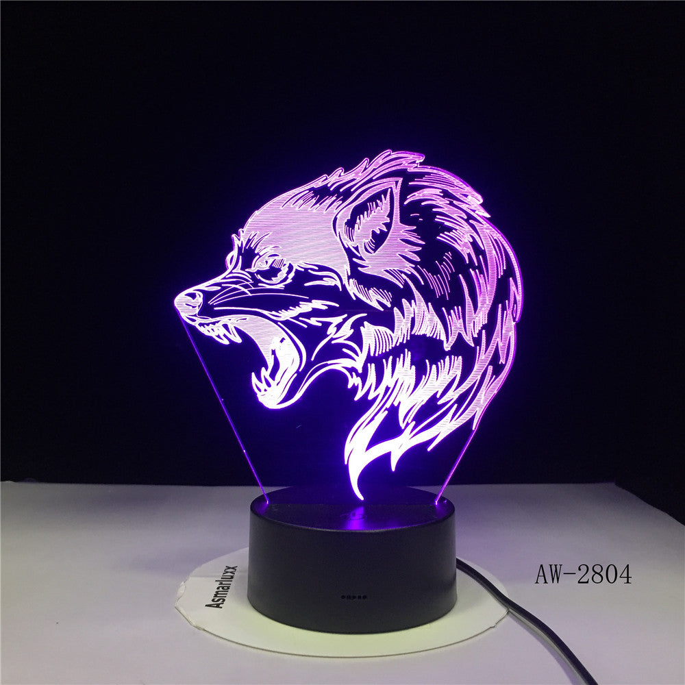 Wolf Head 3D LED Lamp Night Light USB LED Illusion Atmosphere Vision Table Lamp for Children Bedroom Decoration Novelty Gift2804
