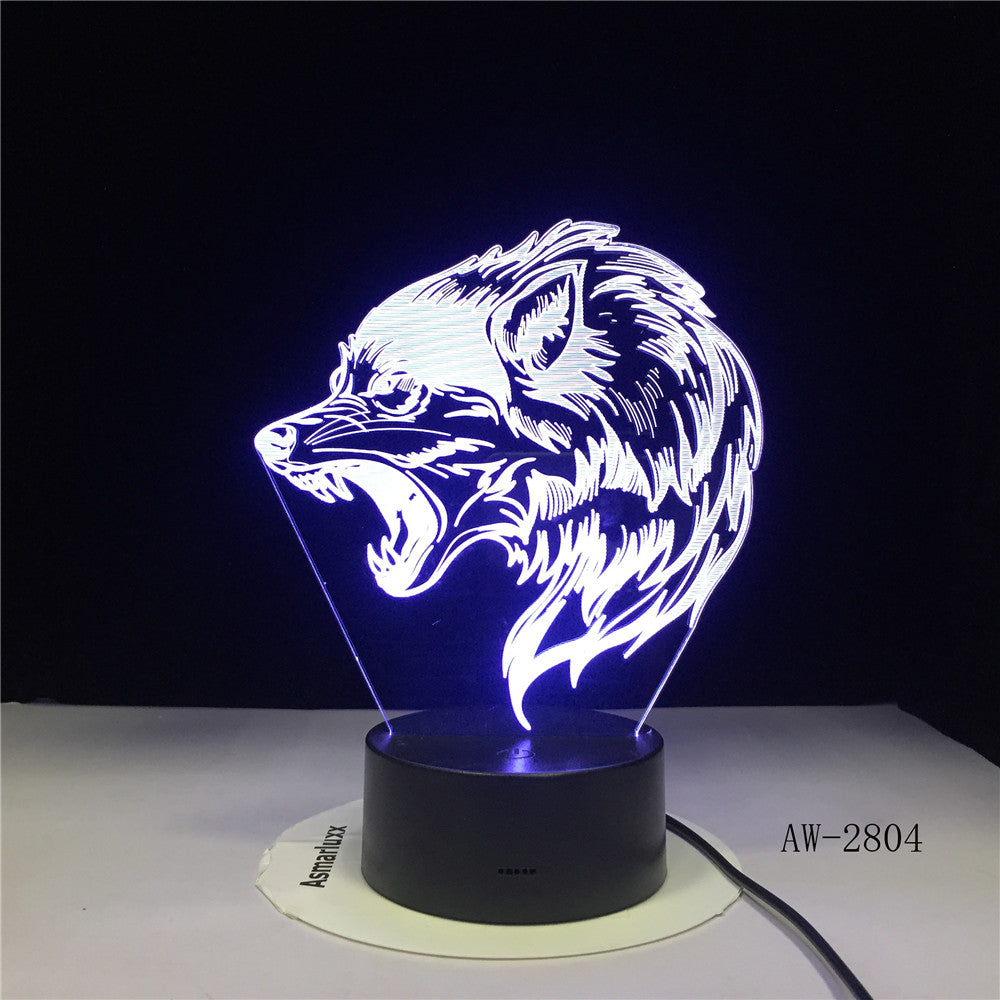 Wolf Head 3D LED Lamp Night Light USB LED Illusion Atmosphere Vision Table Lamp for Children Bedroom Decoration Novelty Gift2804