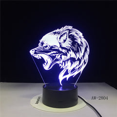 Fierce Wolfs 3D Head Table Lamp LED USB Creative Baby Sleep Night Light Bedside Light Fixture Bedroom Decor Kids Gifts AW-2804