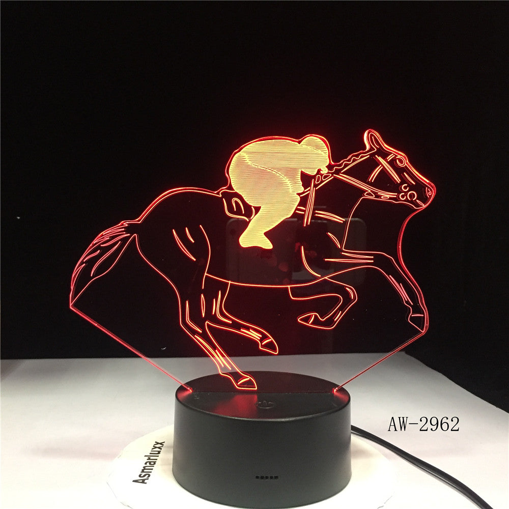 Horse Racing Model 3D Night Light USB Novelty Gifts 7 Colors Changing LED Desk Table Touch Base Lamp Kids Gift Dropship AW-2962
