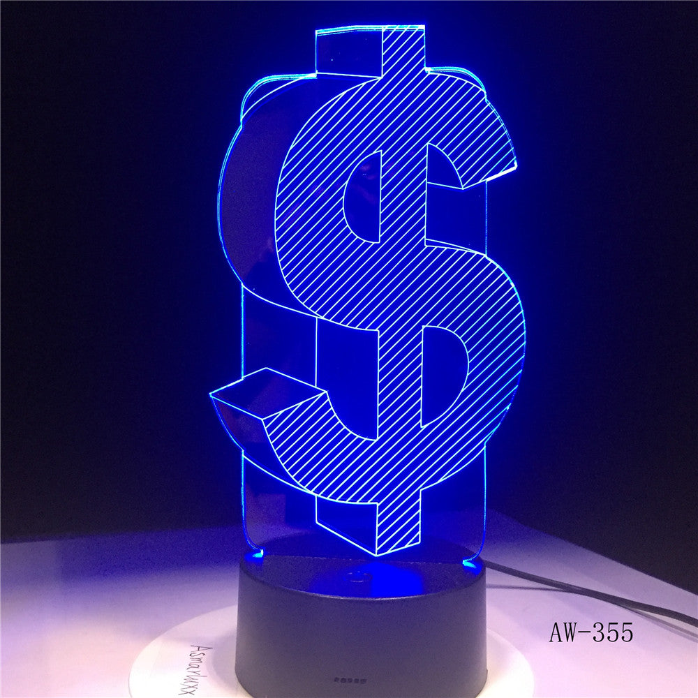 Novelty 3D Dollar Sign USD Home Decor Lamp Flash Party Atmosphere Luminarias Touch 7 Colors Change LED Illusion Light AW-355