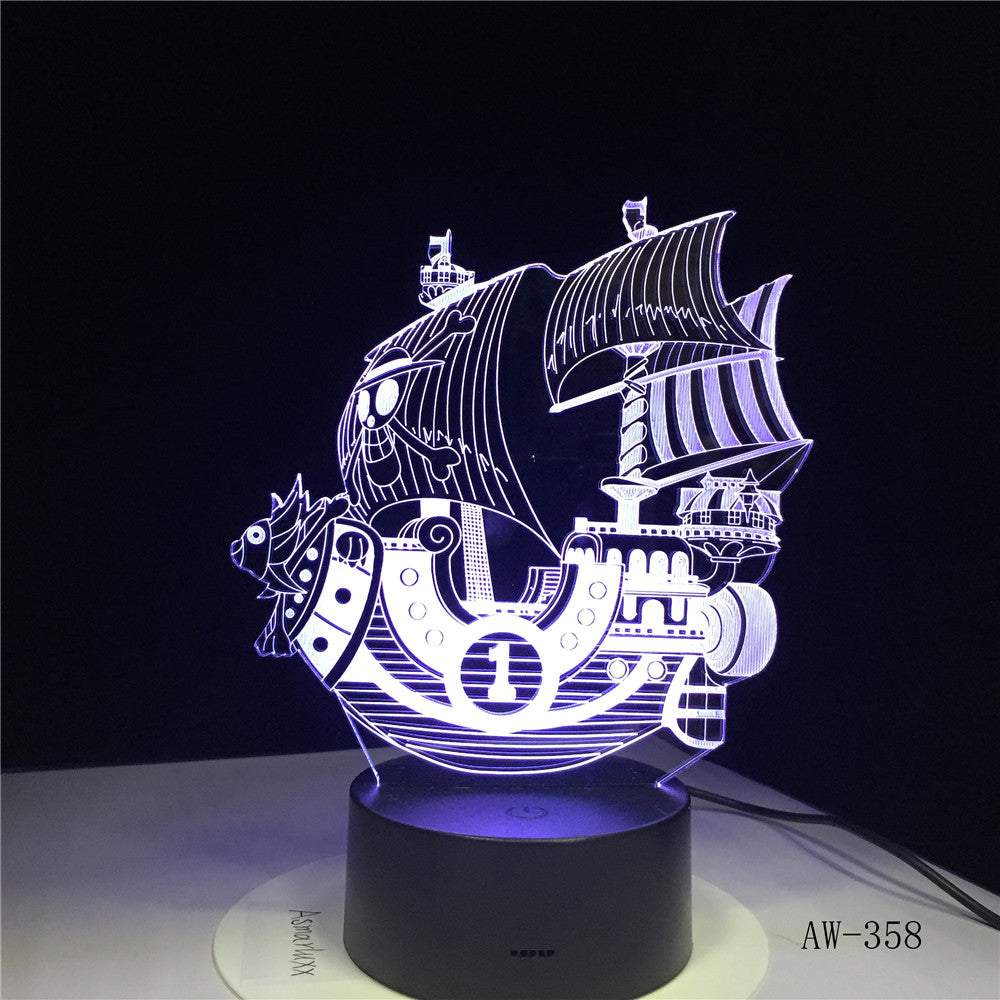 The Pirates Boat Ship LED 3D Night Light Acrylic 7 Color Changing USB 3D Table Lamp Illusion Baby Sleeping Lamp AW-358