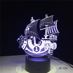 The Pirates Boat Ship LED 3D Night Light Acrylic 7 Color Changing USB 3D Table Lamp Illusion Baby Sleeping Lamp AW-358