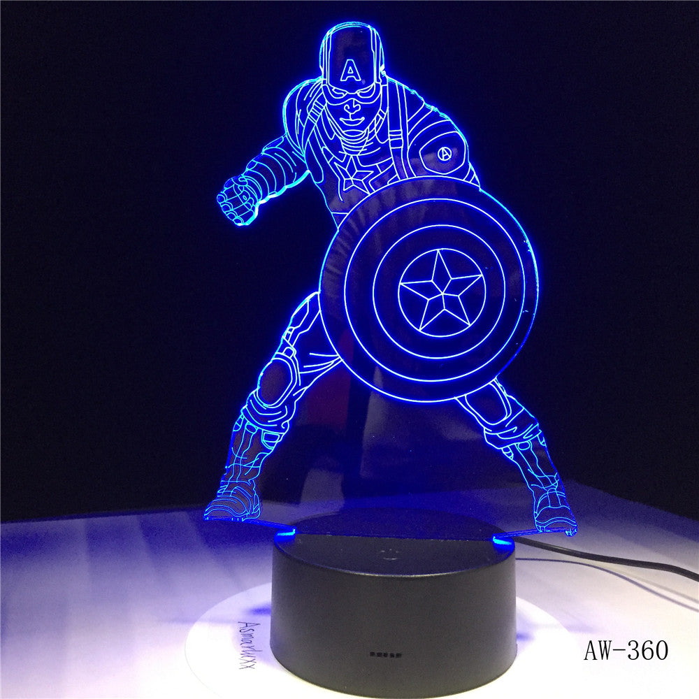 Movie Captain America Shield Figure 3D Multicolor Acrylic Table Night light LED illusion Touch USB lamp Boy kids Toy Gift AW-360
