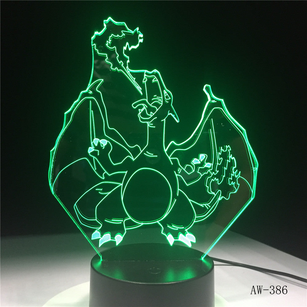 Novelty Cartoon Pokemon Charizard 3D Lamp USB Night Light Multicolor LED Lighting Bulb Luminaria Kid toy Christmas Gift AW-386