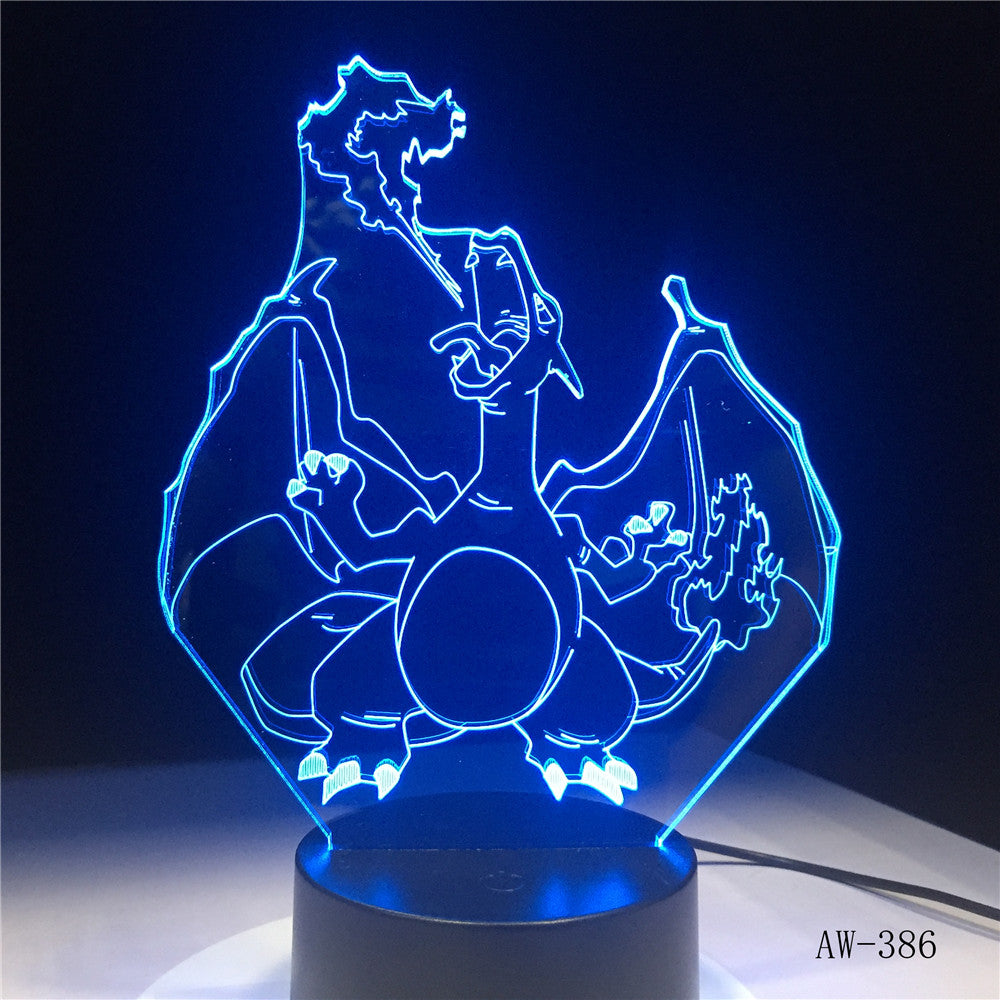 Novelty Cartoon Pokemon Charizard 3D Lamp USB Night Light Multicolor LED Lighting Bulb Luminaria Kid toy Christmas Gift AW-386