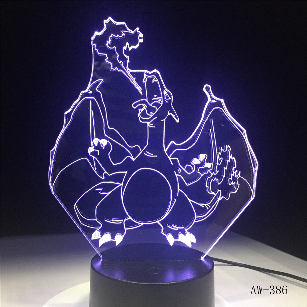 Novelty Cartoon Pokemon Charizard 3D Lamp USB Night Light Multicolor LED Lighting Bulb Luminaria Kid toy Christmas Gift AW-386