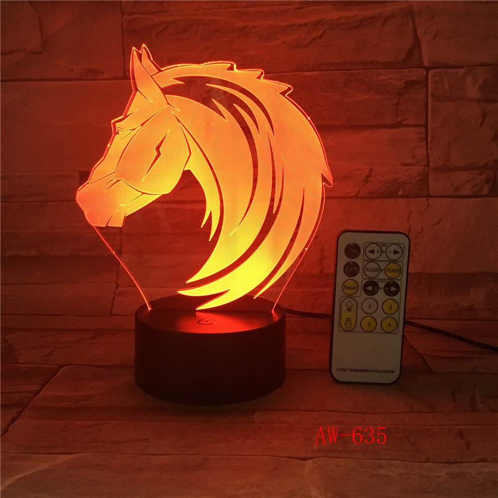 Horse-Head 3D illusion LED Night Light 7Colors Table Lamp Novelty Product light with Touch Button Children Gift Drop AW-635