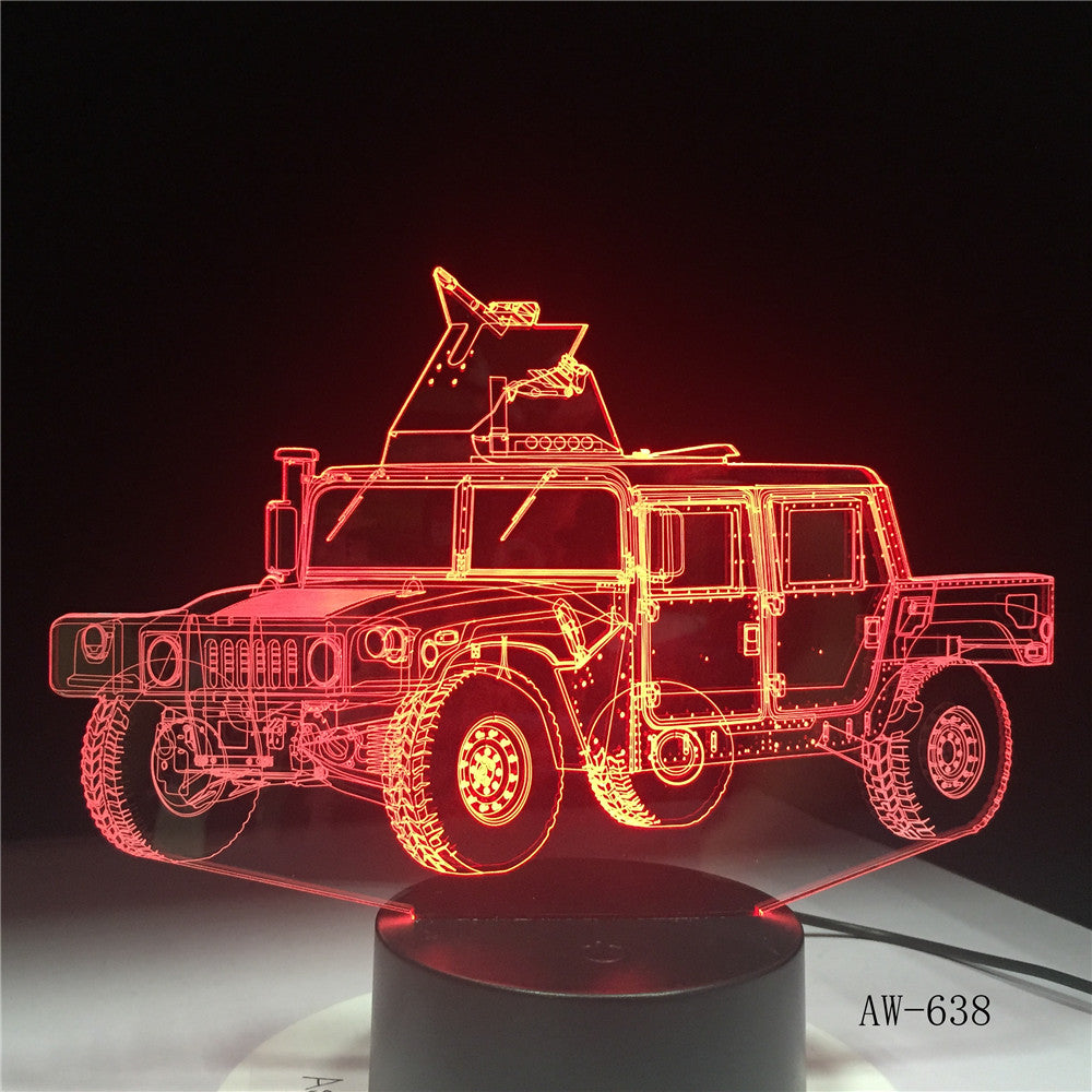 Creative RC model Tanks Night Light 3D Military Jeep Car Visual Lamp Colorful Bedside Lamp Best Gift for Kids Children AW-638