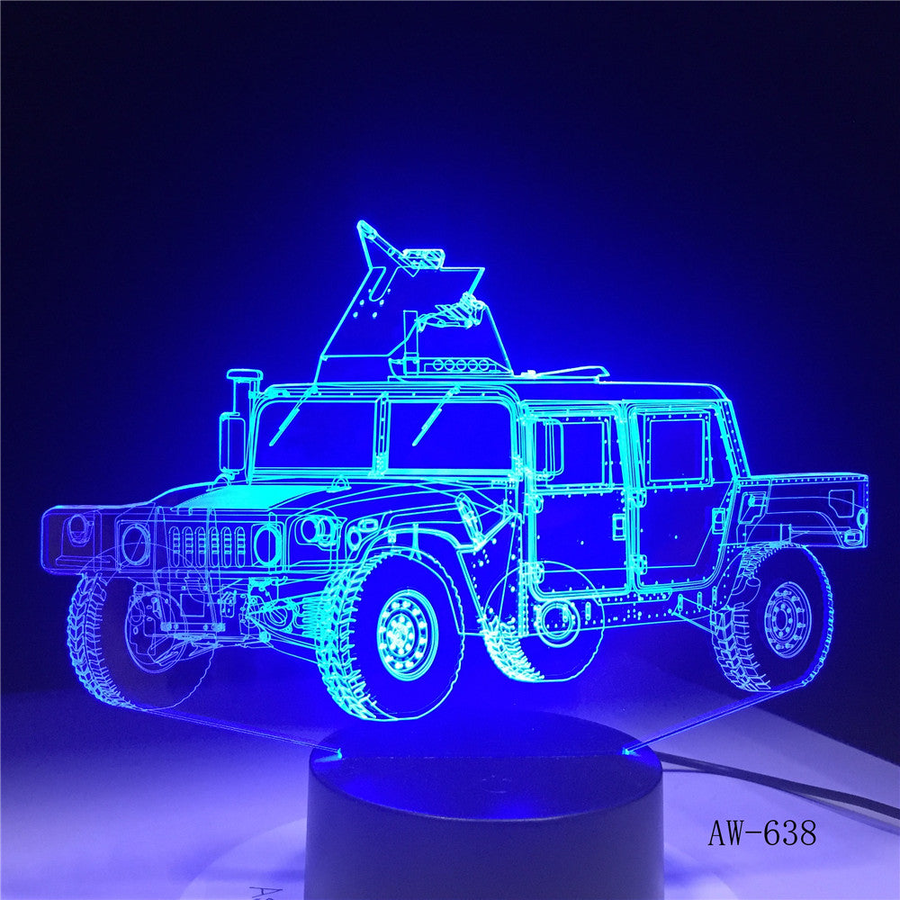 Creative RC model Tanks Night Light 3D Military Jeep Car Visual Lamp Colorful Bedside Lamp Best Gift for Kids Children AW-638