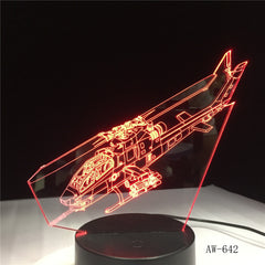 Helicopter Night Lights 3D LED Aircraft Table Lamp 7 Colors Change Bedroom Bedside Baby Sleep Light Fixture Xmas Gifts AW-642
