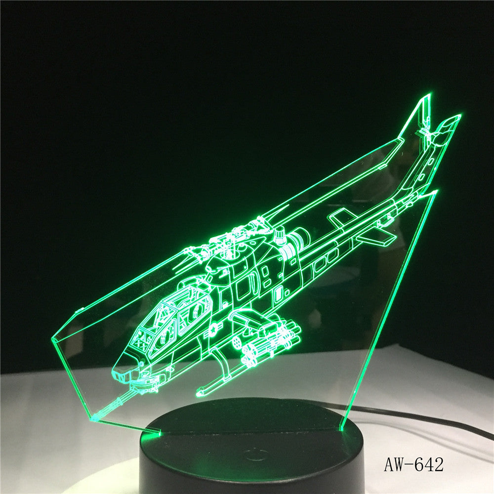 Helicopter Night Lights 3D LED Aircraft Table Lamp 7 Colors Change Bedroom Bedside Baby Sleep Light Fixture Xmas Gifts AW-642