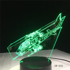 Helicopter Night Lights 3D LED Aircraft Table Lamp 7 Colors Change Bedroom Bedside Baby Sleep Light Fixture Xmas Gifts AW-642